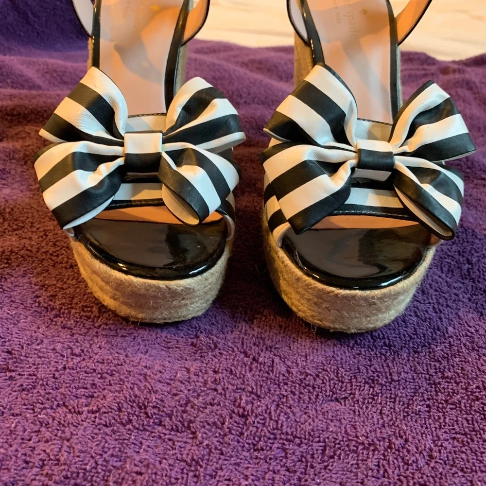 Kate Spade New York Black/White Platform Wedge Sandals sz 8.5 M